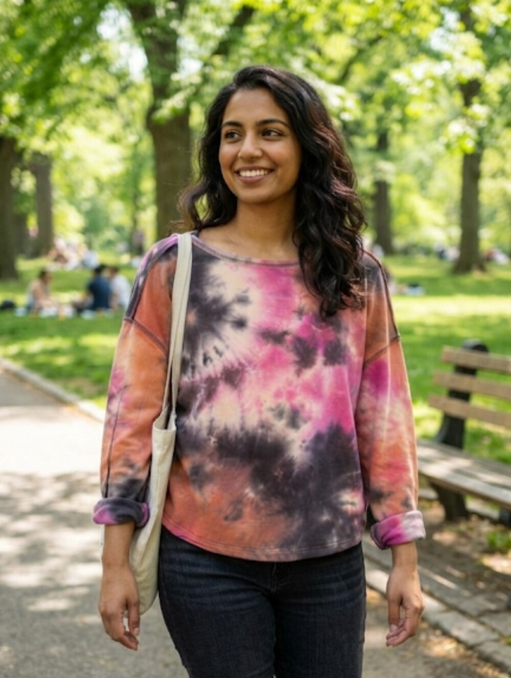 Umgee Tie-Dye Long Sleeve Women's Top - Pink, Orange & Black